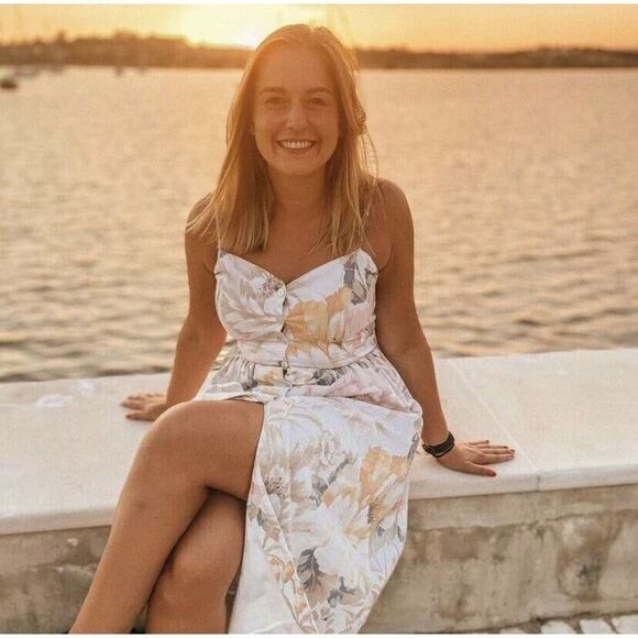 H&M Floral Print Linen Blend Button Dress Midi New - Picture 3 of 8